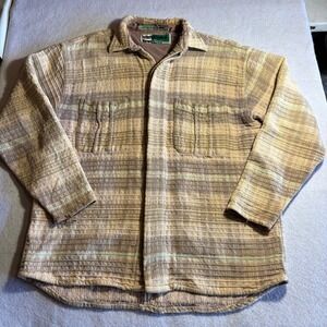 International News Vintage‎ Mens Large Textured Stripe Cotton Button Shirt Tan